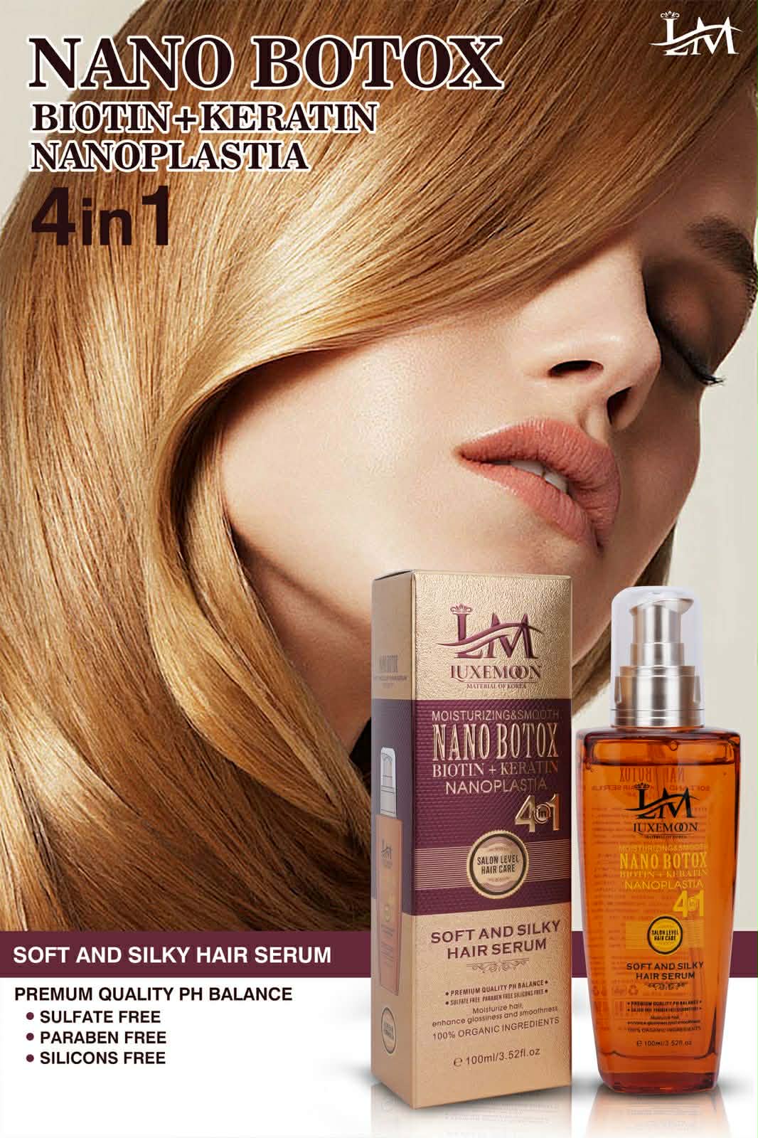 LuxeMoon Nano Botox 4-in-1 Soft & Silky Hair Serum lifestyle use